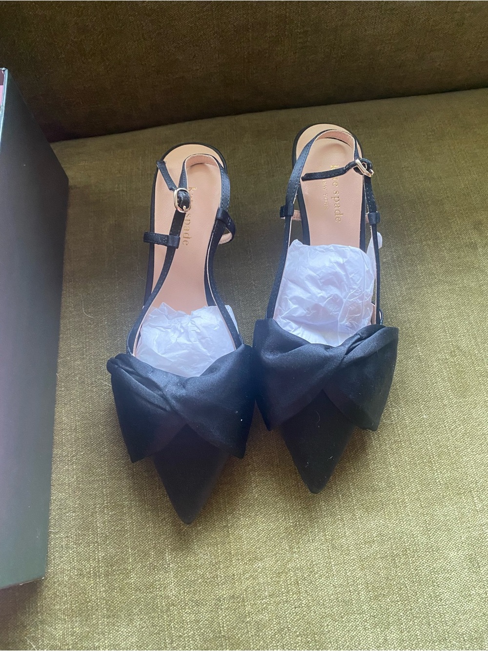 Black Bow Pointed-Toe Slingback Heels Kate Spade NEW with box and dust bag